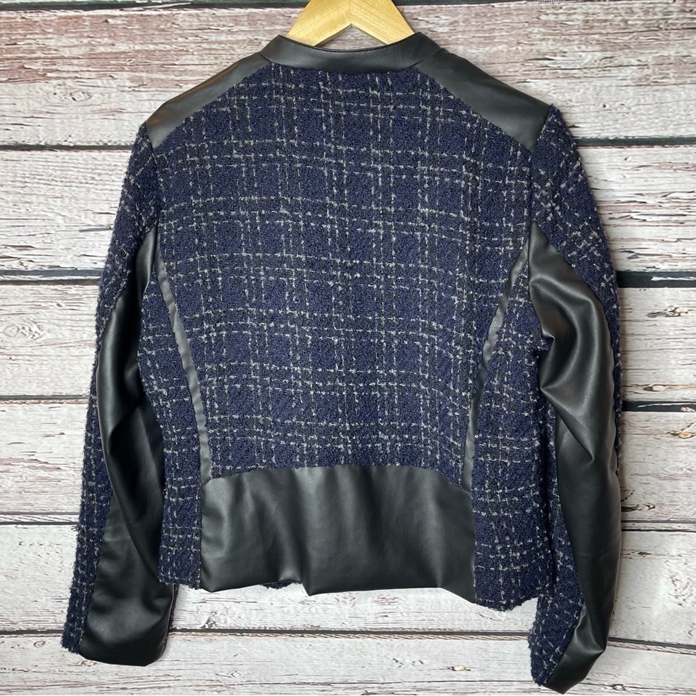 🏷️NWT‎ Christopher & Banks Nubby Tweed Bomber Jacket Medium Faux Leather Panels - Picture 6 of 13